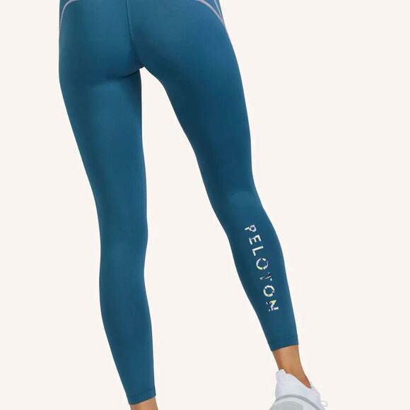 New NWT Peloton Move Mission Seam Leggings S HR Womens Blue Tight Logo Pocket - Picture 1 of 8